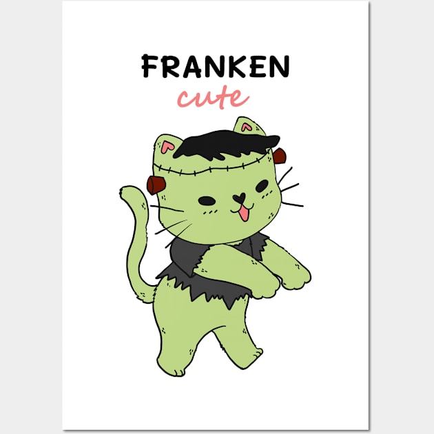 Frankenstein cat, franken cute, cat Halloween cute gift cat lover Wall Art by Janatshie